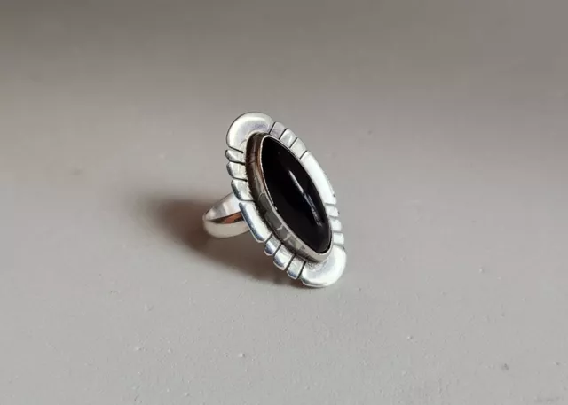 Vintage Taxco Mexico Black Onyx Sterling Silver Ring Size 5.5
