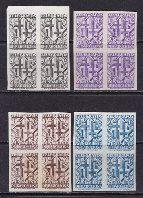 España  - 1941 - Barcelona - Telegrafos - Edifil 13s/16s - Bloque 4 - MNG