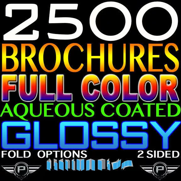 2500 BROCHURES 9"X12" FULL COLOR 2 SIDED 9x12 CUSTOM PRINTED 100LB GLOSSY FOLDED