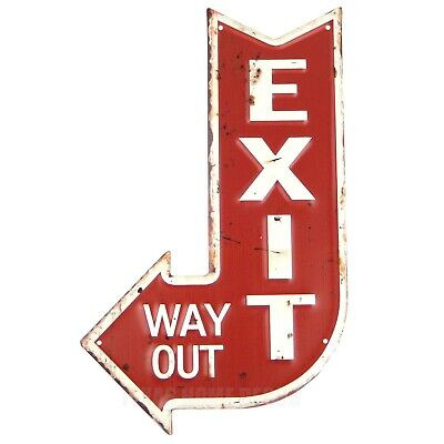 Rustic Red Exit Way Out Wall Tin Metal Arrow Sign Bar Pub Home Theater Man Cave