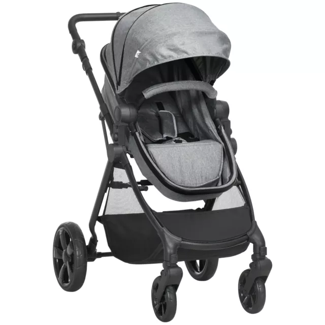 HOMCOM 2 in 1 Pushchair Stroller w/ Reversible Seat Single Hand Foldable Grey