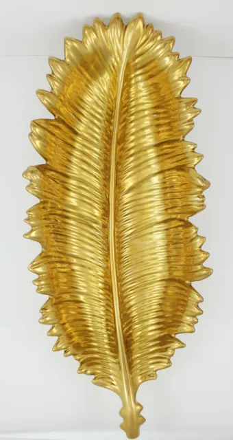 Macy's Gold Feather Shaped Decorative Dish 15" L x 6" W x 2" H