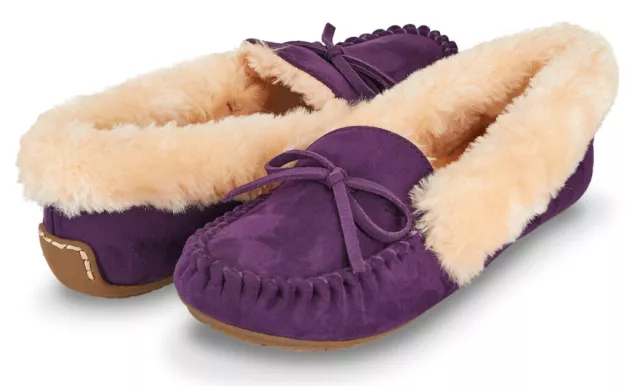 New Women's Floopi Micro Fiber Purple Moccasin Slippers Memory Foam Non Skid  8