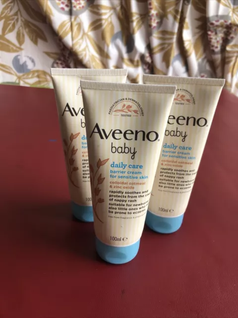 3 x AVEENO BABY DAILY CARE BARRIER CREAM SENSITIVE SKIN COLLOIDAL OATMEAL 100ML