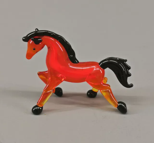 9912015-x Vetro Figura Cavallo Puledri Stallone Rosso 6x6cm Soffiato Bocca