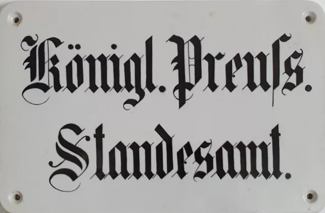 Antik Porzellanschild Königlich Preußisches Standesamt Kaiserreich Email um 1870 3