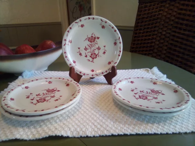 Five, 6.5" Vintage Syracuse China Restaurant Ware Saucers - Red Floral Pattern