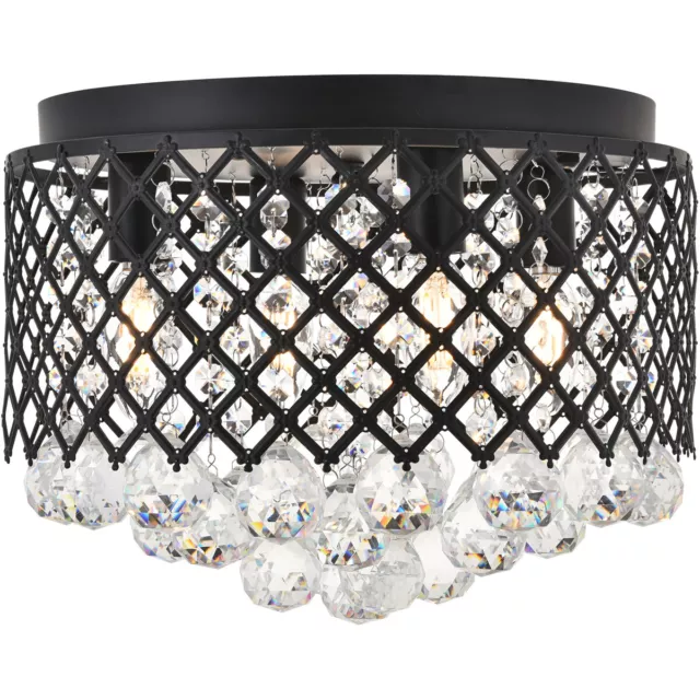 Crystal Flush Mount Matte Black Hallway Bedroom Kitchen 4 Light 13" Chandelier