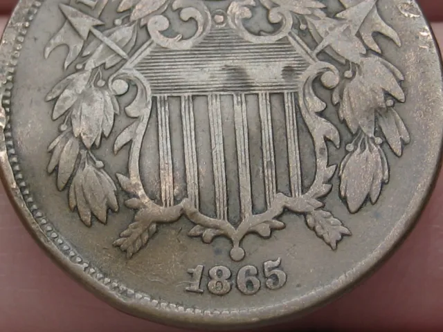 1865 Two 2 Cent Piece- Fancy 5, Fine/VF Details