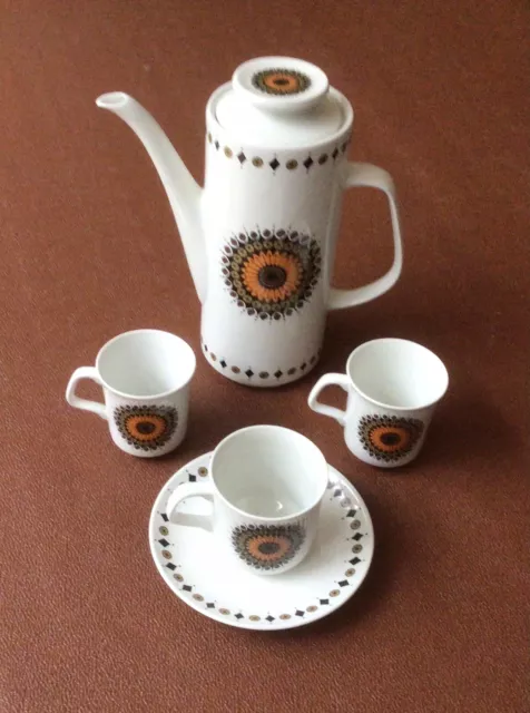 J&G Meakin Studio Coffee Set Inca Design1960s By Jessie Tait Excellent Condition