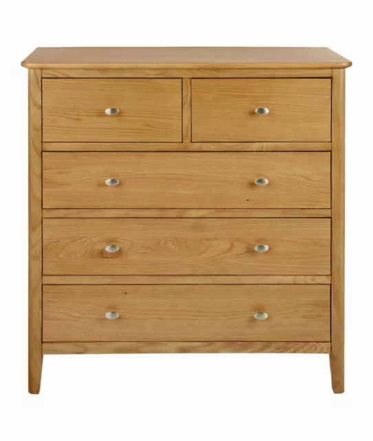 Retro Oak Chest of Drawers / Solid Wood 5 Drawer Bedroom Chest Scandi 2 Over 3