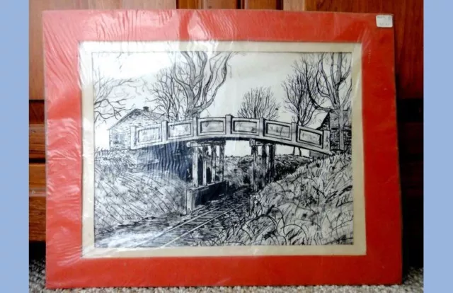 1975 vintage ORIGINAL ART~PRR~BROAD ST.BRIDGE,OXFORD PA ruth an adams