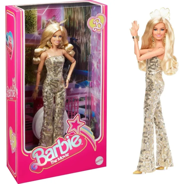 Muñeca coleccionable Barbie The Movie, Margot Robbie con mono disco dorado...