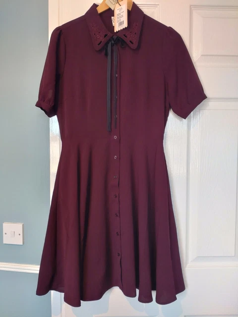 Joanie Ronette Swing Skater Tea Pockets Dress Lace Collar Size 10 Burgundy