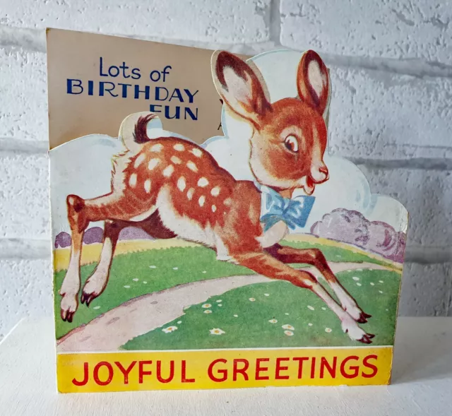 Vintage 1950's 1960's Doe Deer 1st 1 Year Old Birthday Greeting Card EB01195