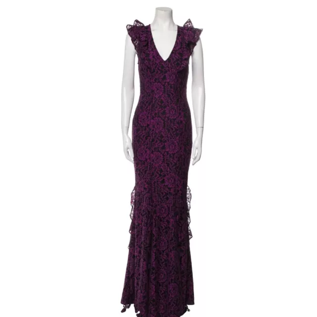 Zac Zac Posen Purple Black Lace Josephine Maxi Gown Dress 6