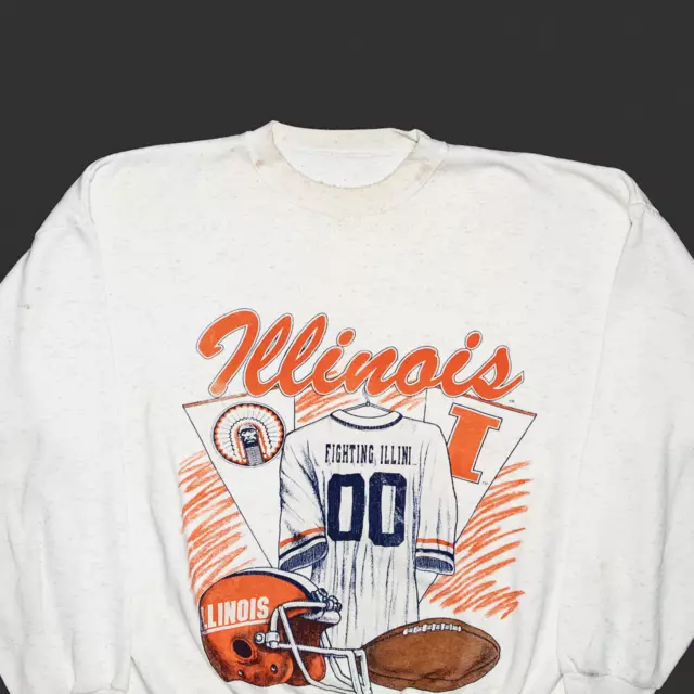 Vintage SELTEN Herren Illinois Fighting Illini cremefarben normal 80er USA Sweatshirt L 2