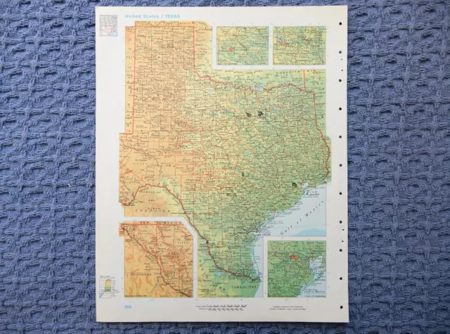 1966 TEXAS Atlas Map, vintage World Book Atlas, full color