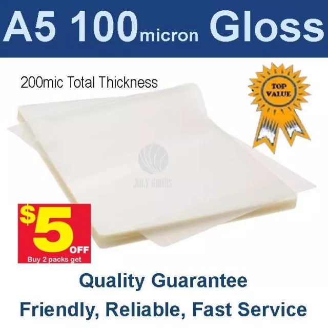 A5 Laminating Pouches Film 100 Micron Gloss (PK 100) -Buy 2 packs get $5 off