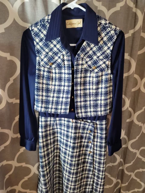 Vintage Rare California Girl Women's Dress Size Small Retro 1960s BLUE PLAID