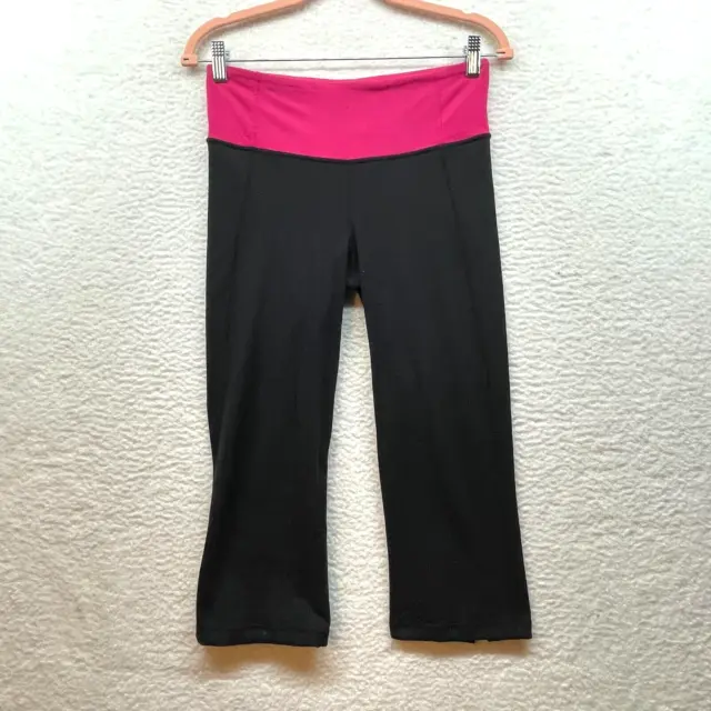 Lululemon Womens Pants 6 Black Paris Perfection PInk Gather and Crow Crop Luon