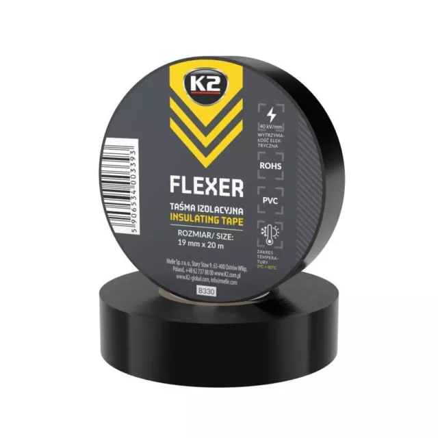 Cinta de aislamiento eléctrico K2 FLEXER PVC retardante de llama NEGRA - 19MM x 20M