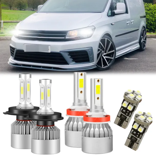 For VW CADDY MK4 4x H4 H11 LED Headlight Bulbs High/Low Beam White Xenon 6000K
