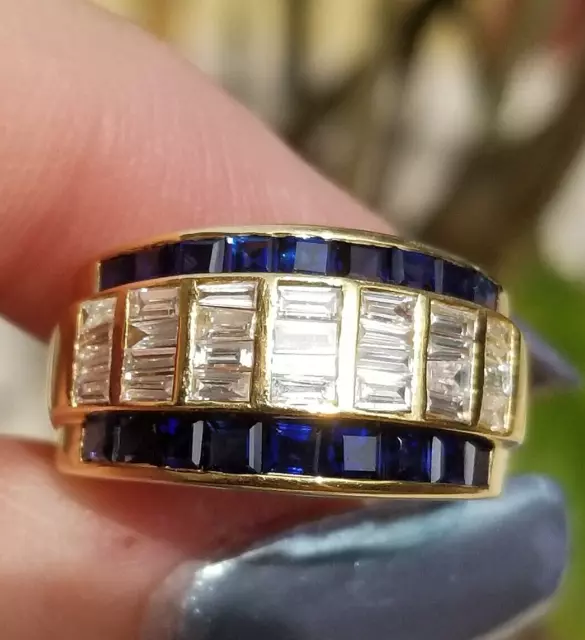 Designer Levian Stunning Blue Sapphire & Diamond 18k yellow gold ring