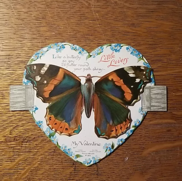 Vtg Mechanical Die Cut Valentine Card Butterfly Moving Wings Bavaria Victorian