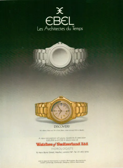 EBEL Watch Magazine Print Ad jewelry accessory  DISCOVERY 1980's 1pg 1985