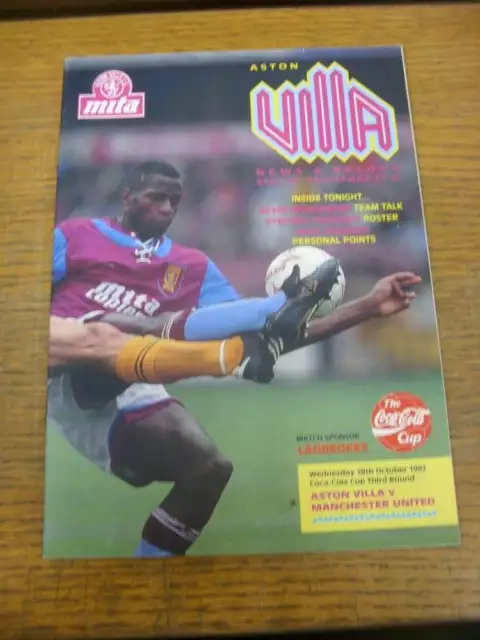 28/10/1992 Aston Villa v Manchester United [Football League Cup] (creased, writi