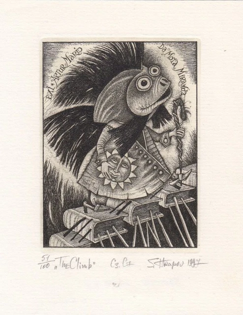 Sergey Hrapov Fish Books Bookplate Eauforte Engraving