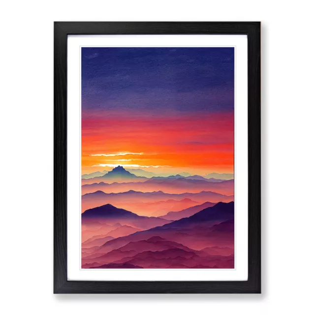 Sunset Over Mountains No.5 Wall Art Print Framed Canvas Picture Poster Decor