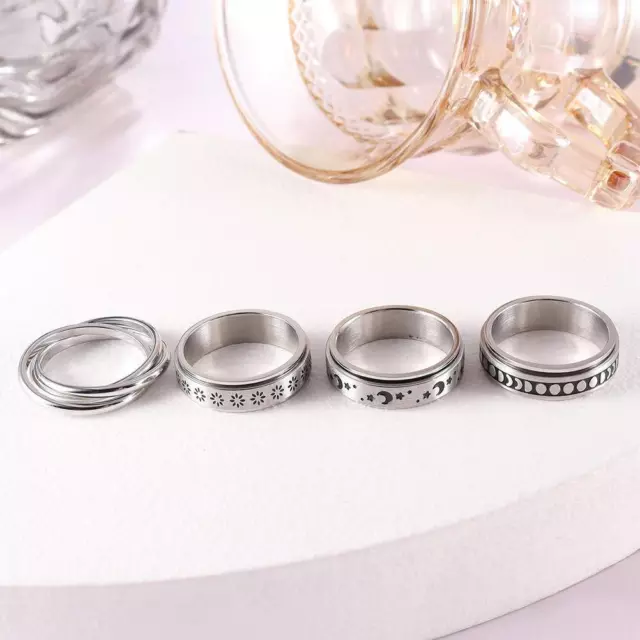 4 Pcs Vintage Spinner Rings Set For Women Men Rotating Stainless Steel Ring XLX