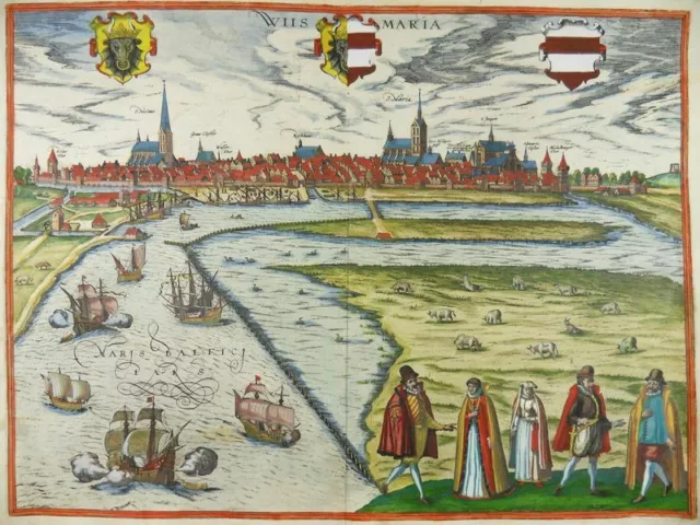 WISMAR OSTSEE GROßE KOL. ANSICHT RADIERUNG BRAUN HOGENBERG 1580 L21