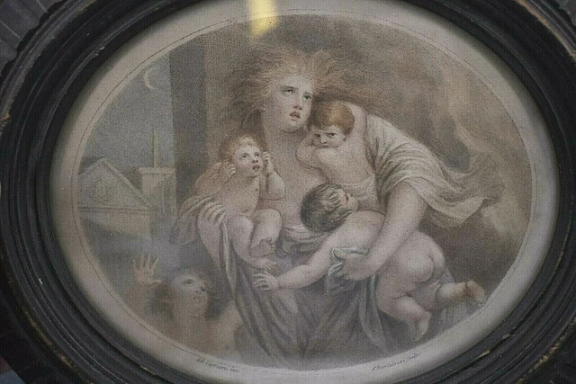Cipriani - Bartolozzi INCISIONE ORIGINALE primi '800 Donna Incendio Fuga Bambini