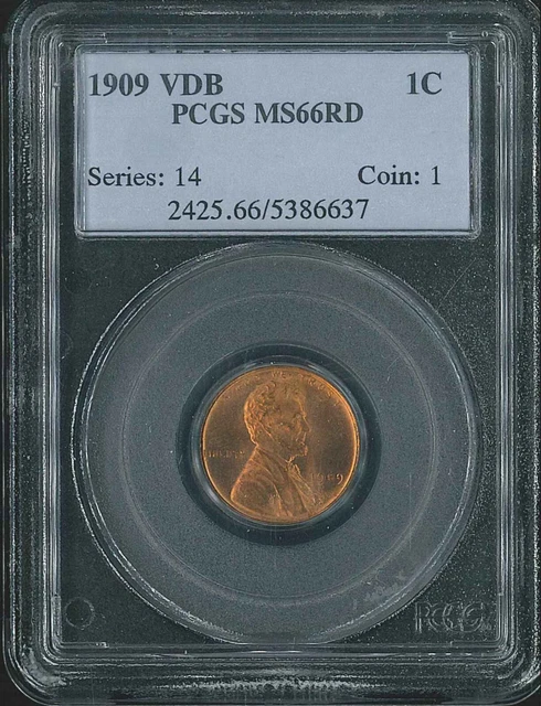 1909 1C Lincoln Wheat Penny VDB Series 14 graded MS66RD PCGS TJ 10/3