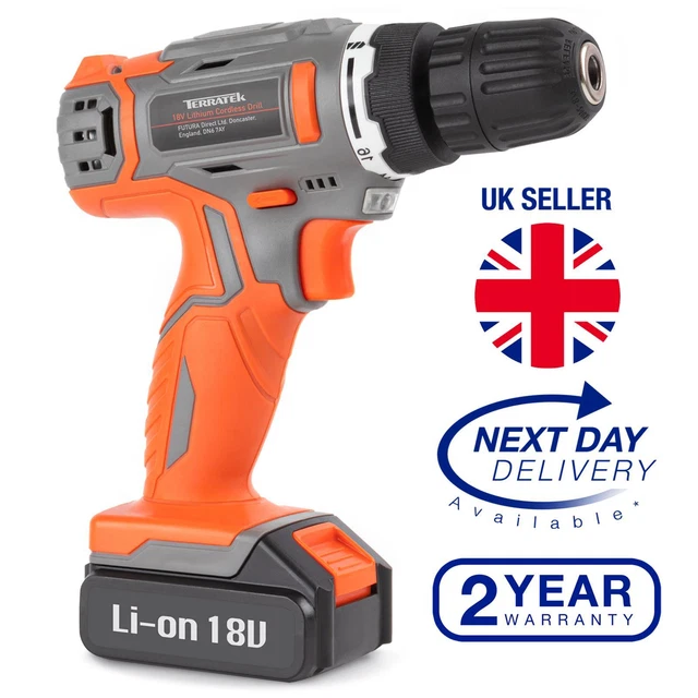 TERRATEK CORDLESS DRILL Driver 18V Battery Lithium Ion Combi Drill