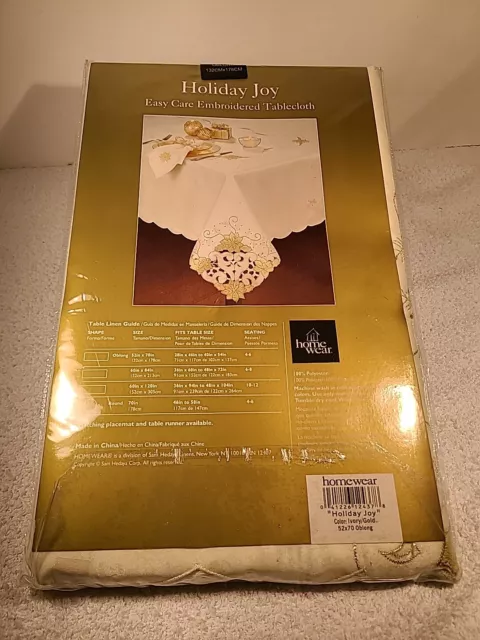 Holiday Joy Tablecloth Ivory/ Metallic Gold Poinsettia Design 52"x70" Oblong