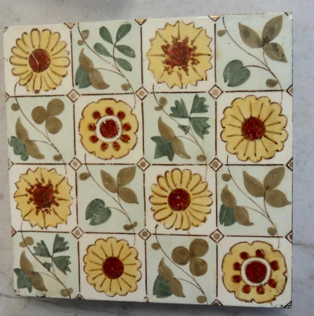 Studio Hand decorated 6"x 6"  tile most likely Doulton, c1880/90s