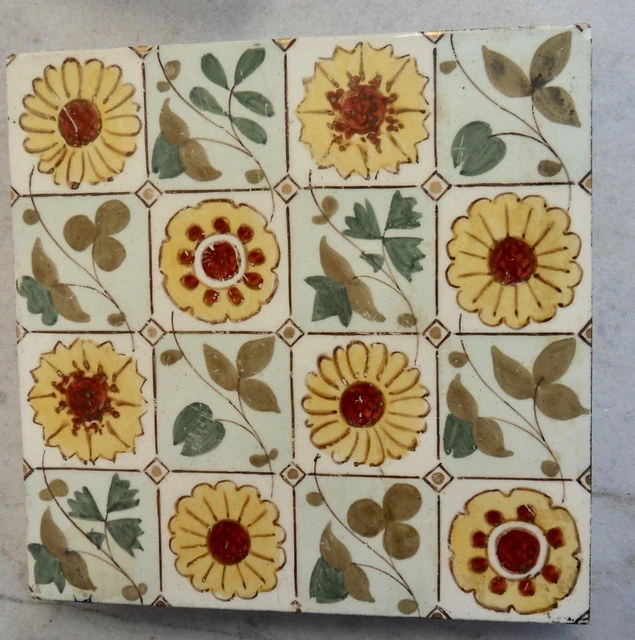 Studio Hand decorated 6"x 6"  tile most likely Doulton, c1880/90s