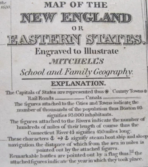 Scarce©1839 Mitchell Map New England(ME,VT,NH,MA,CT,RI) ME's Disputed Boundaries 2