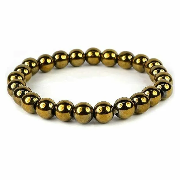 Bracelet unisexe réglable en perles de pyrite dorée naturelle de 8 mm de...