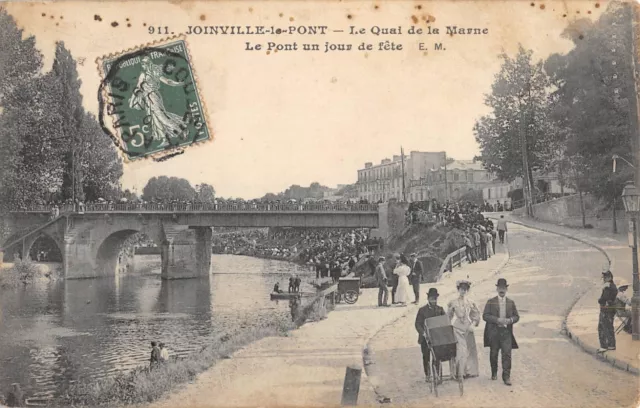Cpa 94 Joinville Le Pont / Le Quai De La Marne / Le Pont Un Jour De Fete