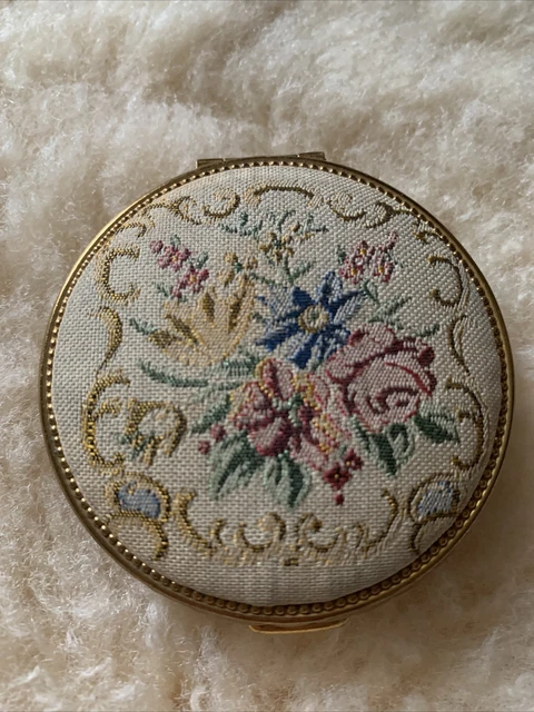 Vintage Petit Point Round Mirrored Powder Compact