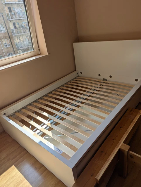 IKEA MALM WHITE Double Bed With 2 Drawers Storage (No Mattress) £124.44 ...