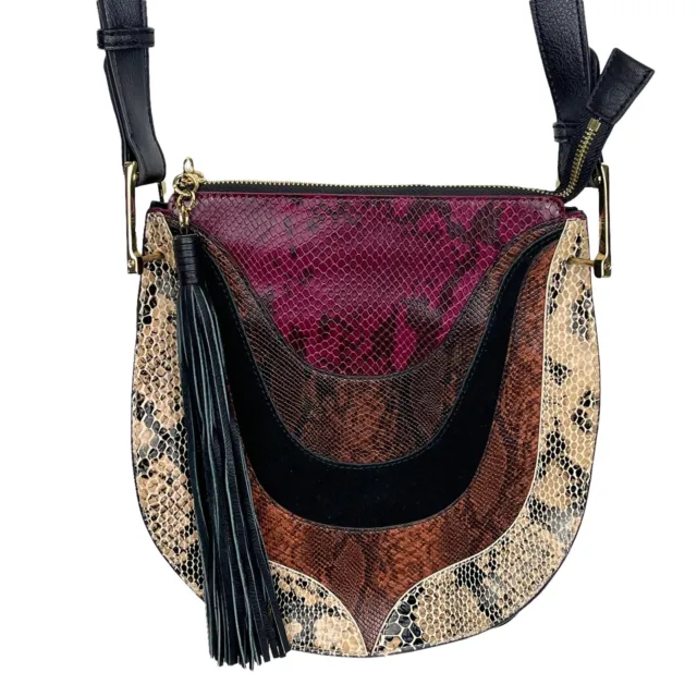 Sam Edelman Crossbody Bag Sienna Leather Tassel Zip Snake Skin Print $278 Purse