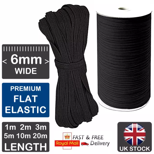 PREMIUM UK Black Elastic Cord 6mm Elastic For Making Face Masks Sewing Hairbands