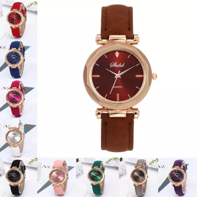 Fashion Womens Leather Casual Crystal Watch Luxury Analog Quartz Wrist Watch