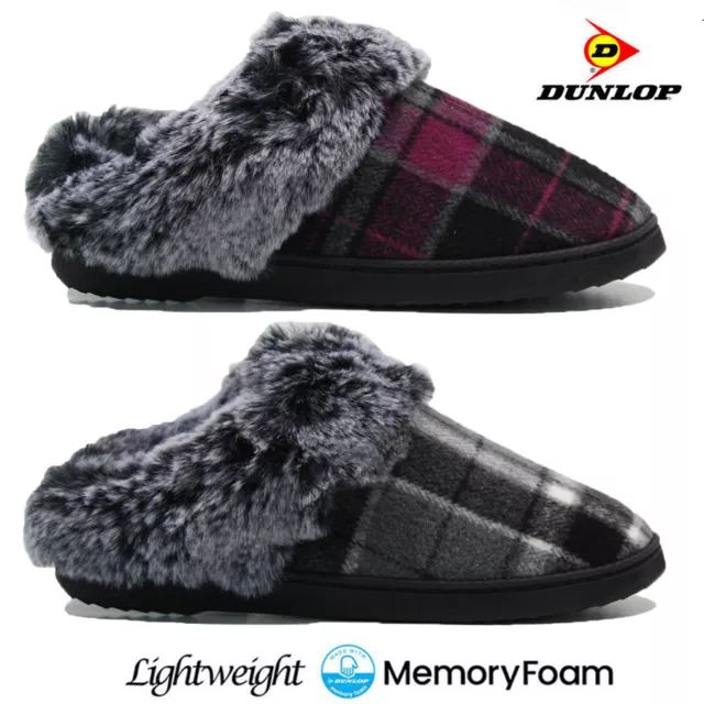 LADIES DUNLOP MEMORY Foam Slippers Winter Warm Comfort Slip On